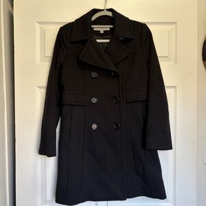 Anne Klein Black Double-Breasted Peacoat 6P Lambswool cashmere blend